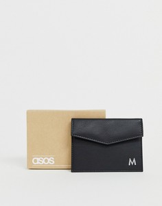 Черный кожаный кошелек для карт с инициалом "M" ASOS DESIGN