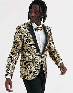 Супероблегающий бархатный пиджак с золотистым рисунком Twisted Tailor