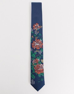 Темно-синий жаккардовый галстук с цветочным принтом Twisted Tailor