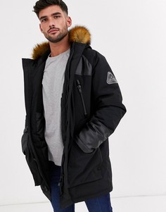 Черная парка с искусственным мехом Topman