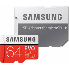 Карта памяти Samsung 64Gb EVO Plus v2 MicroSDXC Class 10 UHS-I U3, SD adapter (MB-MC64GA/RU)