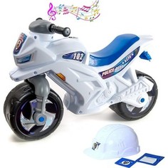 RT ОР501в4 Каталка-мотоцикл беговел Racer RZ 1 Полиция со шлемом с музыкой 5 мелодий бело-синий