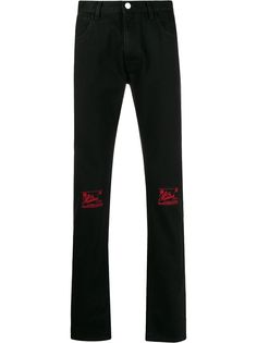 Raf Simons джинсы кроя слим с вышивкой на коленях