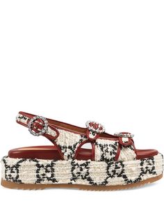 Gucci твидовые сандалии на платформе с узором GG