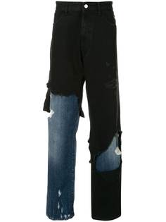 Raf Simons двухслойные джинсы с эффектом потертости