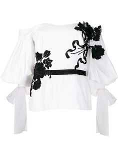 Marchesa блузка с цветочной аппликацией