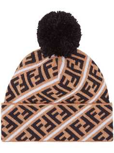 Fendi шапка бини с помпоном и логотипом FF