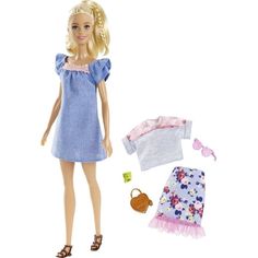 Кукла Barbie Игра с модой Блондинка с хвостом в голубом сарафане
