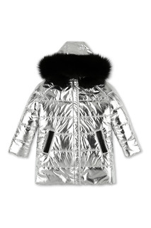 Серебристый пуховик с капюшоном Philipp Plein Kids