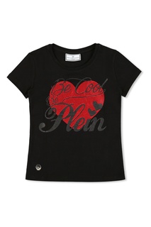 Черная трикотажная футболка с алым сердцем Philipp Plein Kids
