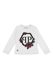 Белый трикотажный лонгслив Philipp Plein Kids