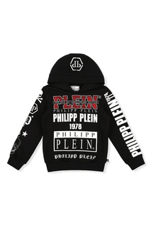 Черное худи с логотипами Philipp Plein Kids