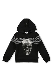 Черное однотонное худи с принтами-логотипами Philipp Plein Kids