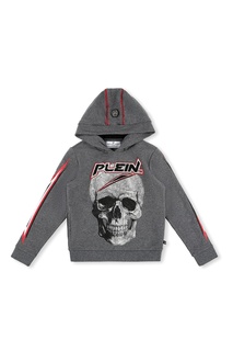 Серое худи с черепом Philipp Plein Kids