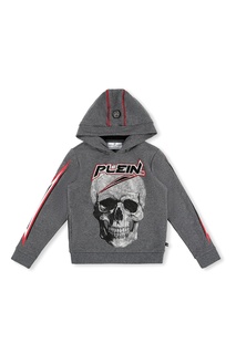 Серое худи с черепом Philipp Plein Kids