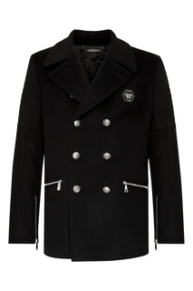 Черное пальто с отделкой из стразов Philipp Plein