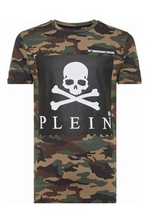 Футболка камуфляжной расцветки с белыми рисунками Philipp Plein