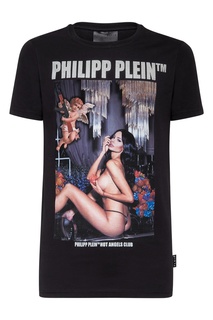 Черная футболка с принтом на груди и надписью на спине Philipp Plein