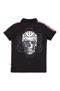 Черное поло с рисунками Philipp Plein Kids