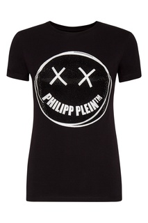 Темно-коричневая футболка с узором из стразов на груди Philipp Plein