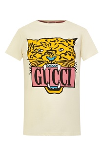 Белая футболка с разноцветным рисунком Gucci Kids