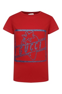 Красная футболка с голубым рисунком Gucci Kids