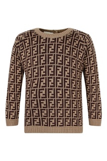 Бежевый свитер с коричневыми логотипами Fendi Kids