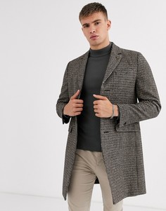 Шерстяное пальто в клетку коричневого цвета Burton Menswear