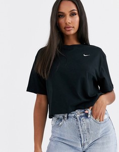 Черный кроп-топ с логотипом-галочкой Nike