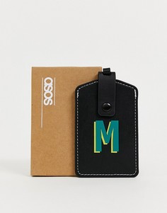 Черная багажная бирка из искусственной кожи с инициалом "М" ASOS DESIGN