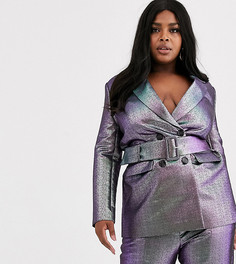 Пиджак с поясом и эффектом металлик ASOS DESIGN Curve