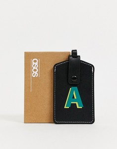 Черная багажная бирка из искусственной кожи с инициалом "А" ASOS DESIGN