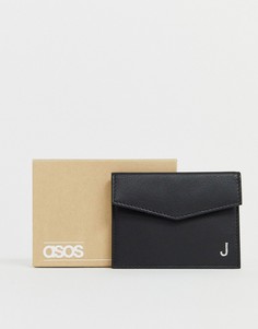 Черный кожаный кошелек для карт с инициалом "J" ASOS DESIGN