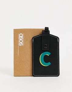 Черная багажная бирка из искусственной кожи с инициалом "C" ASOS DESIGN