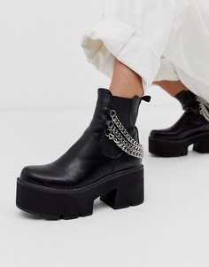 Черные ботинки челси на массивной подошве с цепочкой Lamoda