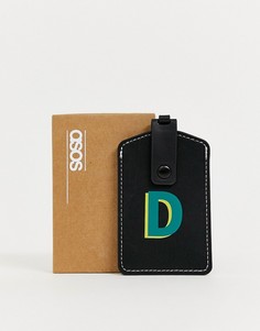 Черная багажная бирка из искусственной кожи с инициалом "D" ASOS DESIGN