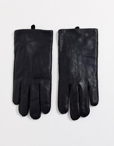 Черные кожаные перчатки Selected Homme