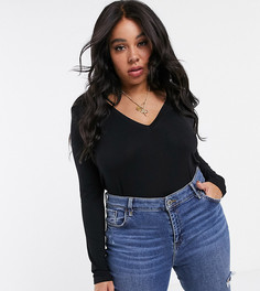 Черный лонгслив с V-образным вырезом ASOS DESIGN Curve