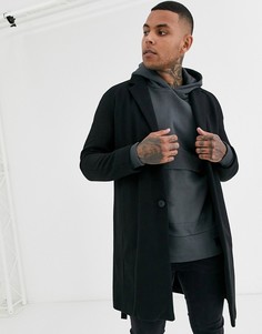 Черное пальто с добавлением шерсти Bershka