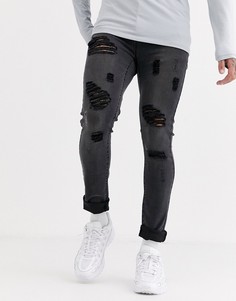 Темно-серые узкие джинсы с рваной отделкой Liquor N Poker