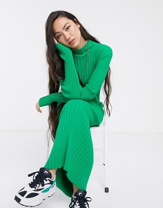 Зеленое трикотажное платье макси в рубчик Weekday