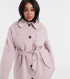Розовое пальто с поясом ASOS DESIGN Curve