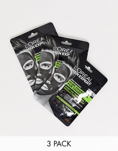 Набор из 3 масок для лица с древесным углем LOreal Men Expert
