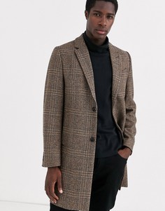 Коричневое пальто из итальянской шерсти в клетку Ted Baker