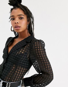 Прозрачная блузка в клеточку с пышными рукавами Emory Park