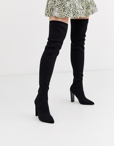 Черные трикотажные ботфорты на блочном каблуке ASOS DESIGN Kudos