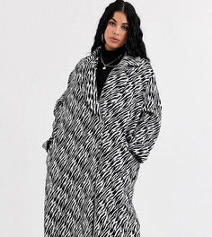 Черно-белое пальто со звериным принтом ASOS DESIGN Curve