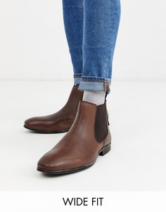 Коричневые кожаные ботинки челси для широкой стопы Ben Sherman