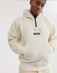 Худи белого цвета из искусственного меха с короткой молнией Timberland