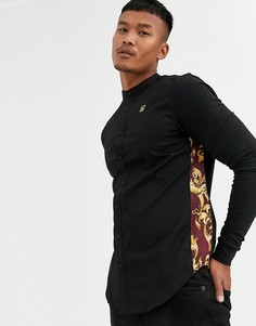 Черная облегающая рубашка с длинными рукавами и принтом сбоку SikSilk